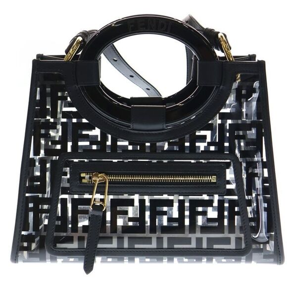 Fendi Runaway 2way Handbag Shoulder Bag Zucca Black X Clear 8bh353 - Picture 1 of 6